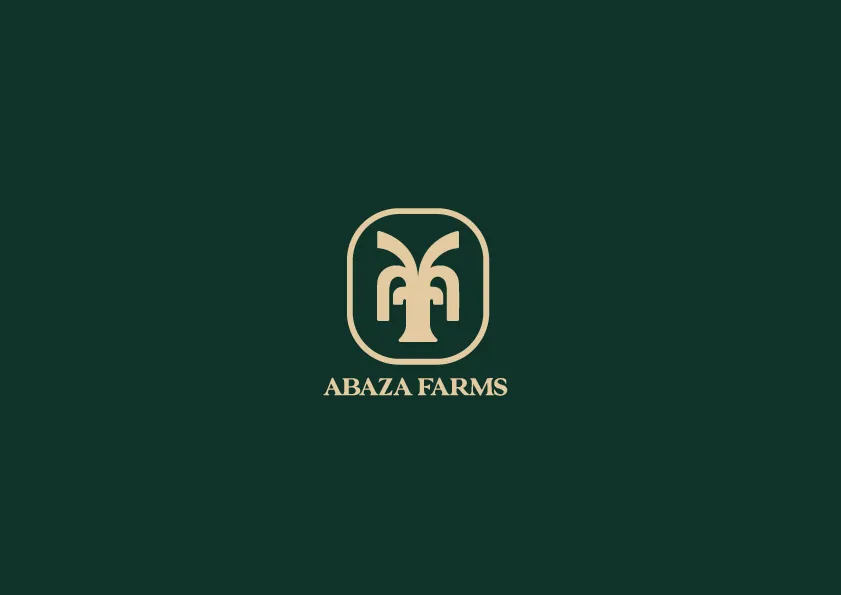 Abaza Farms logo in sand on deep green