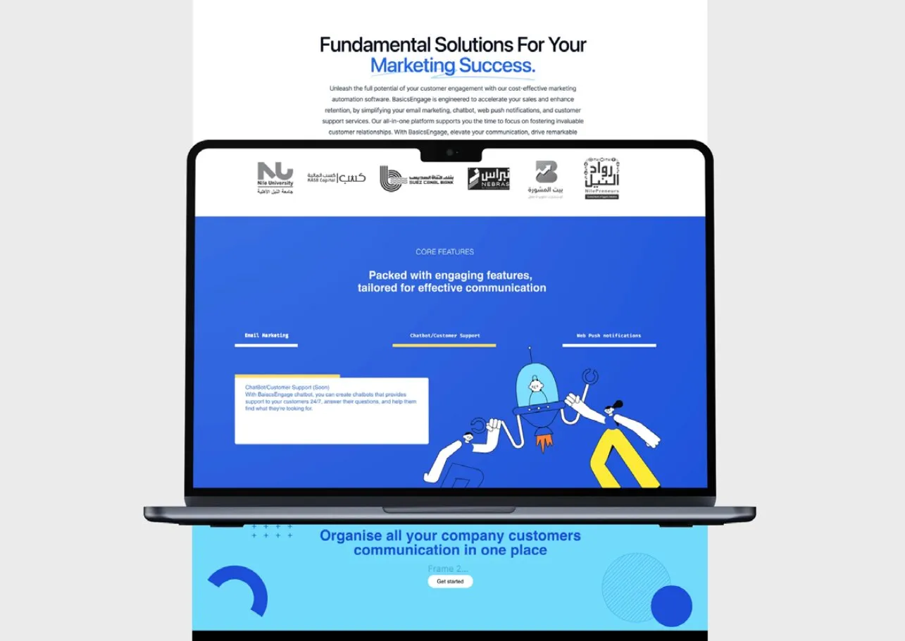 Basics Engage marketing website on a laptop