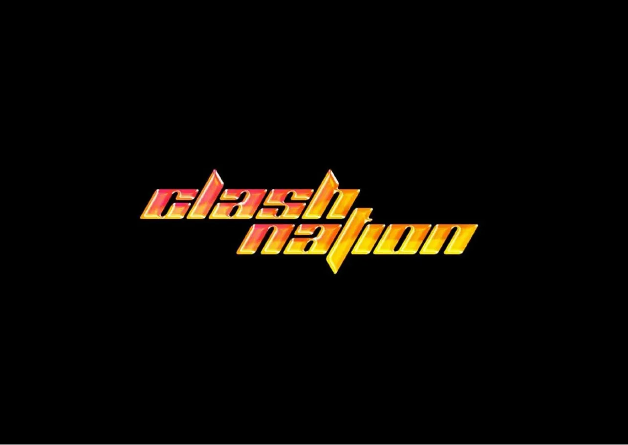 Clash Nation wordmark in a fire gradient on black