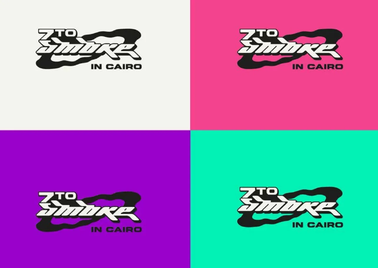 The logo on four background colors